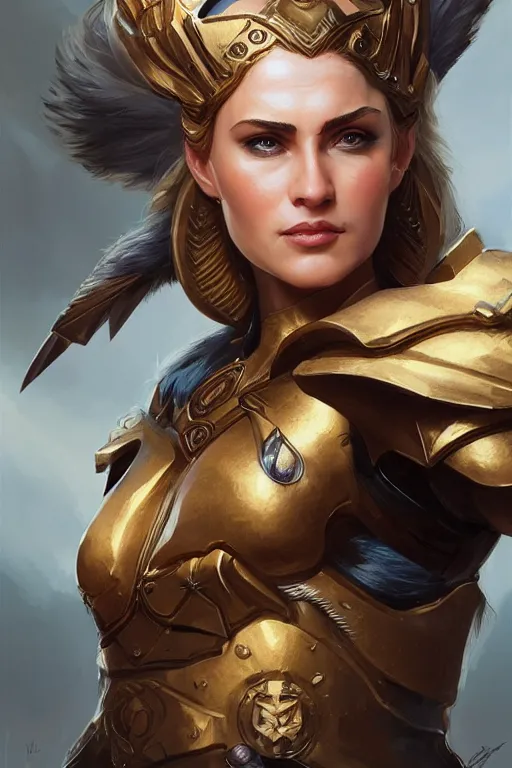 Image similar to amazon valkyrie athena, d & d, fantasy, portrait, highly detailed, headshot, digital painting, trending on artstation, concept art, sharp focus, illustration, art by artgerm and greg rutkowski and magali villeneuve