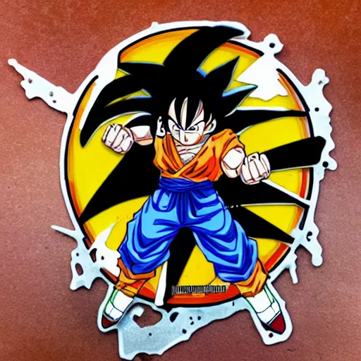 Image similar to die cut sticker, goku, gatling attack by luffy, splatter paint