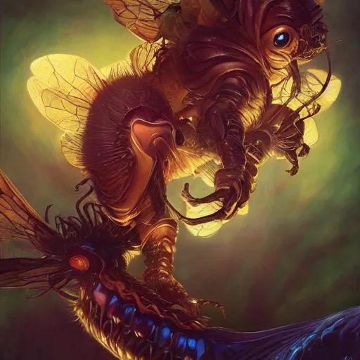 Prompt: incredible monster bee by stanley artgerm lau, wlop, rossdraws, james jean, andrei riabovitchev, yoshitaka amano. background by james jean and gustav klimt, light by julie belltrending on artstation