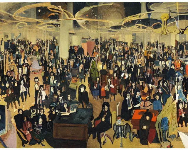 Image similar to the horror of beaurocracy, papers, horror, desks, office, waiting, stress, frustration, anger, crowded, harsh cinematic lighting, high qulity, 4 k, by charles addams and hilma af klint and affandi
