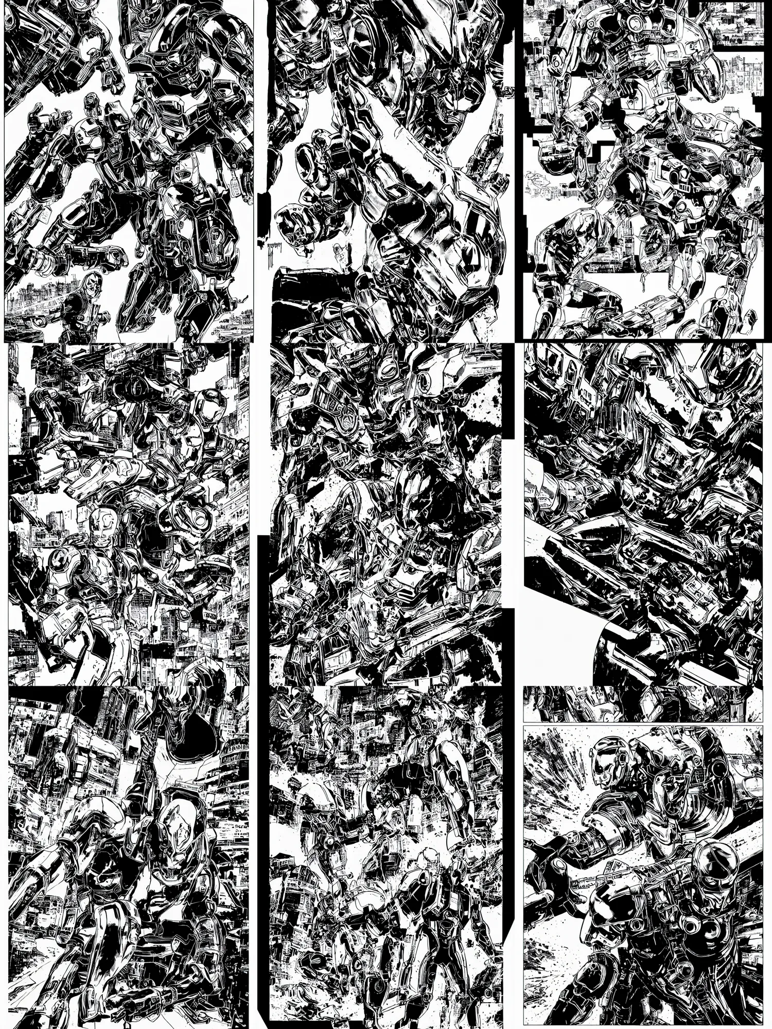Prompt: ultron, a page from cyberpunk 2 0 2 0, style of paolo parente, style of mike jackson, adam smasher, johnny silverhand, 1 9 9 0 s comic book style, white background, ink drawing, black and white, mid - shot