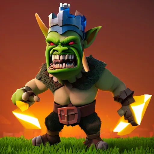 Prompt: barbarian goblin hybrid, clash royale, clash of clans, barbarian goblin hybrid clash of clans, clash royale, concept art, octane render, unreal engine 5, highly detailed, high quality, 8 k, soft lighting, realistic face, path traced