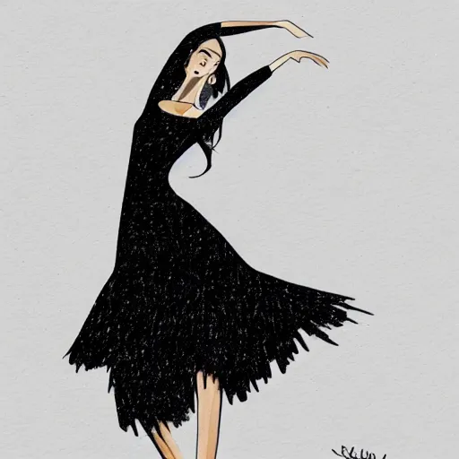 Image similar to a fashion illustration of a beautiful woman dancing