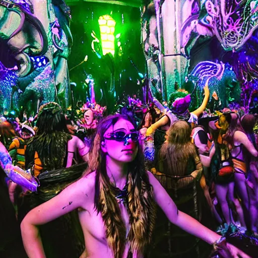 Prompt: fantasy festival of eldritch beings, cosmic celebration, candid photography, rave concept art, cinematic shot, epic