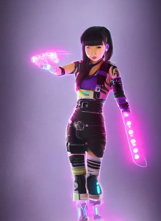 Image similar to a cute asian girl in a cyberpunk costume, in the style of pixar animation, full body shot, viewed from bellow, award winning, hyper detailed, studio lighting, artstation, octane renderer, unreal engine