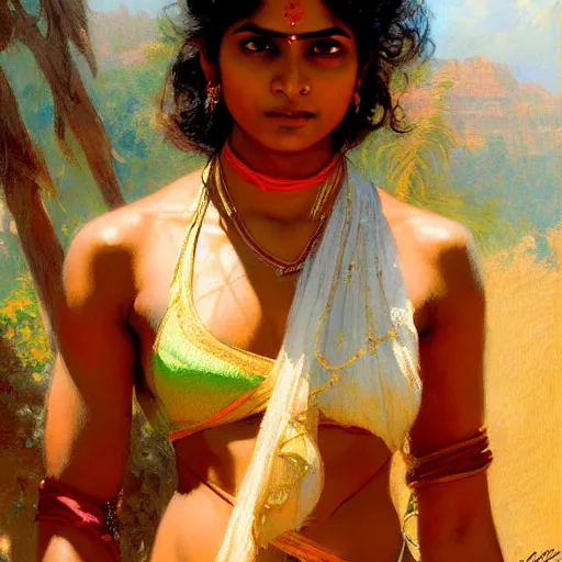 Image similar to a fit indian woman. highly detailed painting by gaston bussiere, craig mullins, j. c. leyendecker 8 k