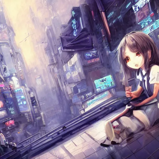 Image similar to dynamic composition, motion, ultra-detailed, incredibly detailed, a lot of details, amazing fine details and brush strokes, colorful and grayish palette, smooth, HD semirealistic anime CG concept art digital painting, watercolor oil painting of Clean and detailed post-cyberpunk sci-fi close-up schoolgirl in asian city in style of cytus and deemo, blue flame, relaxing, calm and mysterious vibes,, by a Chinese artist at ArtStation, by Huang Guangjian, Fenghua Zhong, Ruan Jia, Xin Jin and Wei Chang. Realistic artwork of a Chinese videogame, gradients, gentle an harmonic grayish colors. set in half-life 2, Matrix, GITS, Blade Runner, Neotokyo Source, Syndicate(2012), dynamic composition, beautiful with eerie vibes, very inspirational, very stylish, with gradients, surrealistic, dystopia, postapocalyptic vibes, depth of field, mist, rich cinematic atmosphere, perfect digital art, mystical journey in strange world