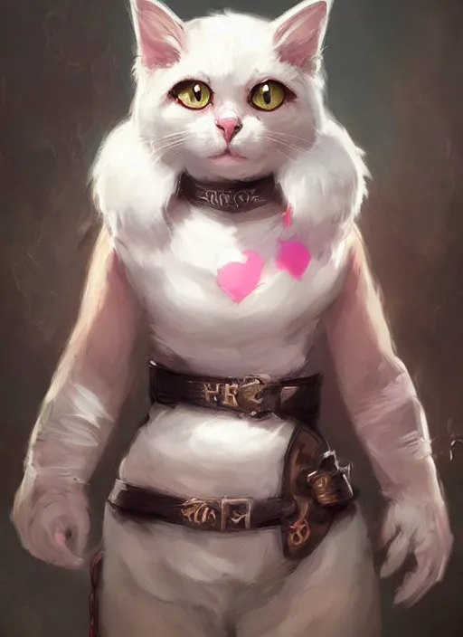 Image similar to male cat white and black fur, pink nose, missing one eye cute and adorable, pretty, beautiful, dnd character art portrait, 1 0 pounds, matte fantasy painting, deviantart artstation, by jason felix by steve argyle by tyler jacobson by peter mohrbacher, cinematic lighting