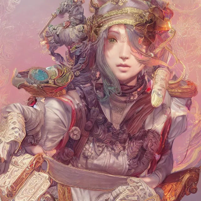 Image similar to the portrait of neutral good colorful female cleric bard as absurdly beautiful, gorgeous, elegant, young gravure idol, an ultrafine hyperdetailed illustration by kim jung gi, irakli nadar, intricate linework, sharp focus, bright colors, octopath traveler, final fantasy, unreal engine 5 highly rendered, global illumination, radiant light, detailed and intricate environment