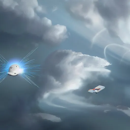 Image similar to a computer mouse flying through the sky digital concept art