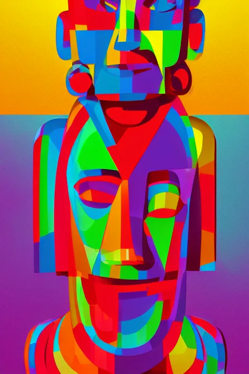 Image similar to cubist moai statue cutout digital illustration cartoon colorful beeple