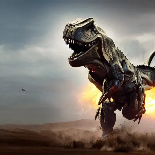 Prompt: T-Rex transformer, Michael Bay, cinematic, imax,