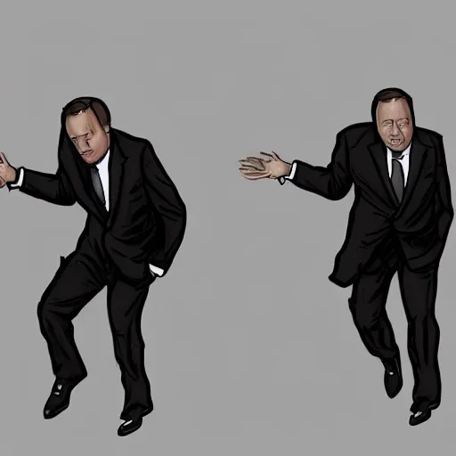 Prompt: Scared and frantic Alex Jones running from men in suits, digital painting, hype realistic, trending on art station