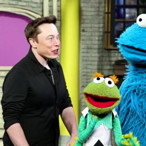 Image similar to Still of Elon Musk as a Muppet on Sesame Street