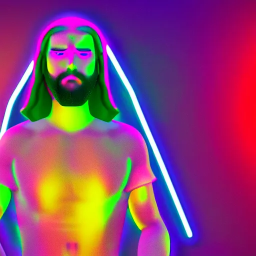 Prompt: neon jesus, octane render, highly detailed, - w 5 0 0 h 5 0 0 n - 3 - g