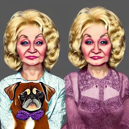 Image similar to pug dolly parton face swap