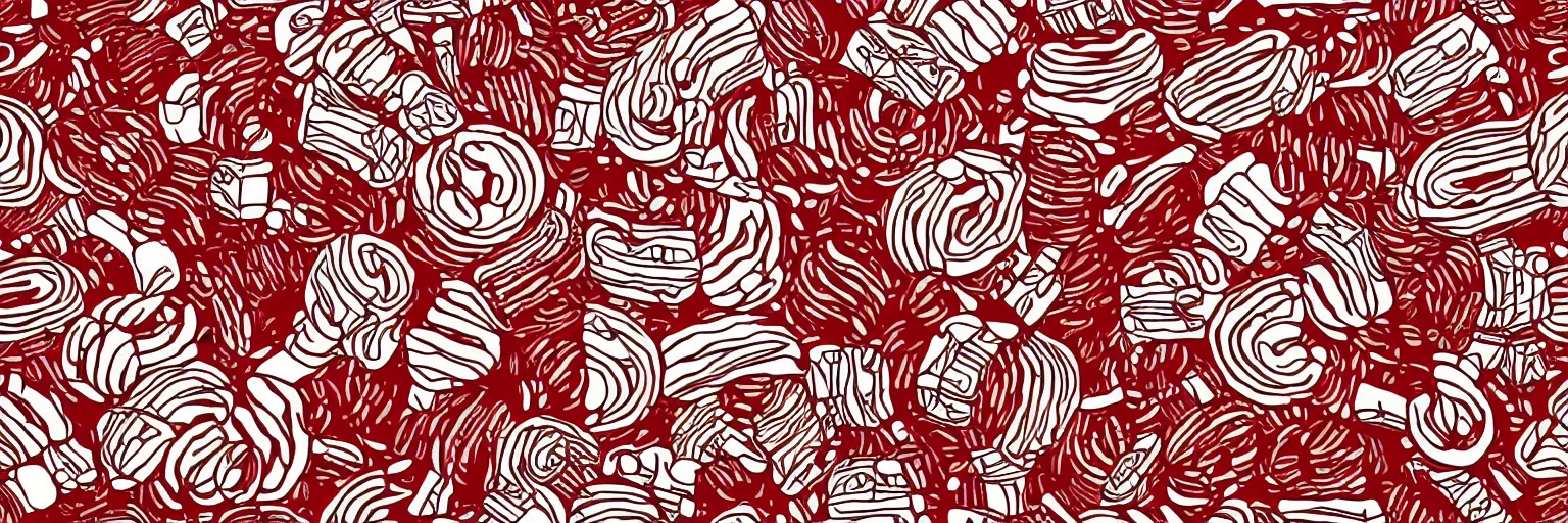 Prompt: seamless pattern, coffee, art, music, vector, line art, red and white,