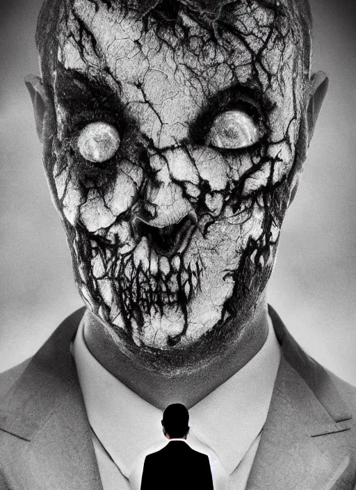 Image similar to dramatic matte portrait painting of man in suit with black mandelbrot fractal instead of face, horror, body horror, dark art, 4 k, detailed, realistic, psychotic, insane, crazy, mental illness, dramatic,