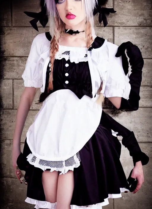 Image similar to emo goth girl in a maid outfit