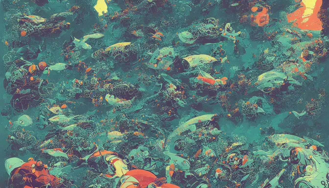 Image similar to scuba diving by kilian eng, victo ngai, josan gonzalez