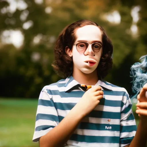 Image similar to teenage Benjamin Franklin smoking behind his school in 1995, XF IQ4, 150MP, 50mm, F1.4, ISO 200, 1/160s, natural light, Adobe Photoshop, Adobe Lightroom, photolab, Affinity Photo, PhotoDirector 365