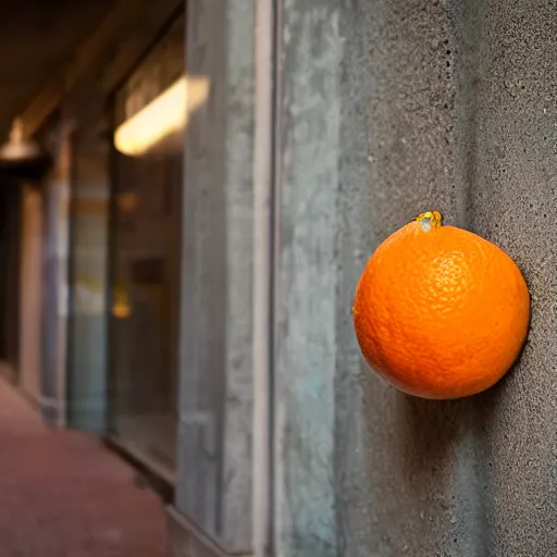 Image similar to closeup portrait of a Orange with a fac e , new york back street , by Steve McCurry and David Lazar, natural light, detailed face, CANON Eos C300, ƒ1.8, 35mm, 8K, medium-format print