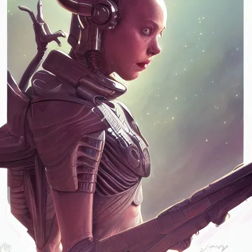 Image similar to an alien character from star wars, D&D, fantasy, intricate, cinematic lighting, highly detailed, digital painting, artstation, concept art, smooth, sharp focus, illustration, art by Artgerm, Greg Rutkowski and Alphonse Mucha