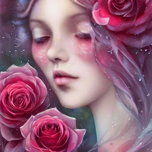 Prompt: wet roses morning dew by anna dittmann