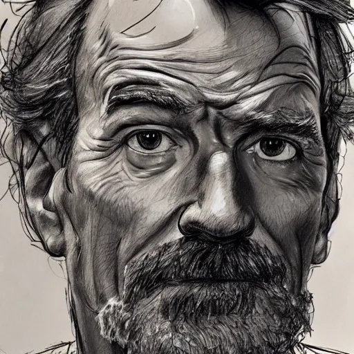 Image similar to a realistic yet scraggly portrait sketch of the side profile of a stern and sophisticated bryan cranston, trending on artstation, intricate details, in the style of frank auerbach, in the style of sergio aragones, in the style of martin ansin, in the style of david aja, in the style of mattias adolfsson