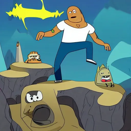 Image similar to the rock as an adventure time character