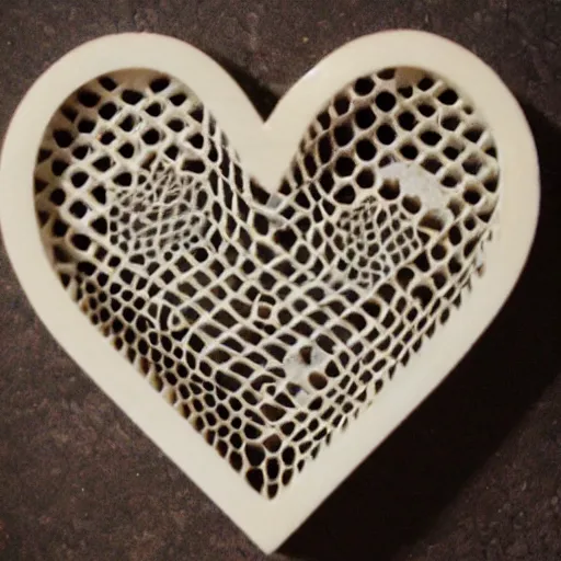 Prompt: lattice heart carved into ivory, c anon 5 d 5 0 mm lens