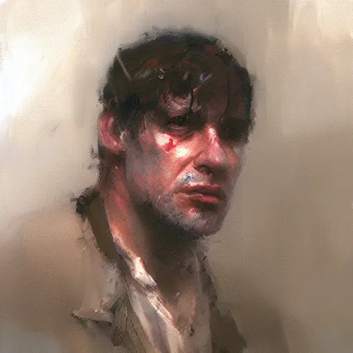 Prompt: depressing man, painted by Craig Mullins