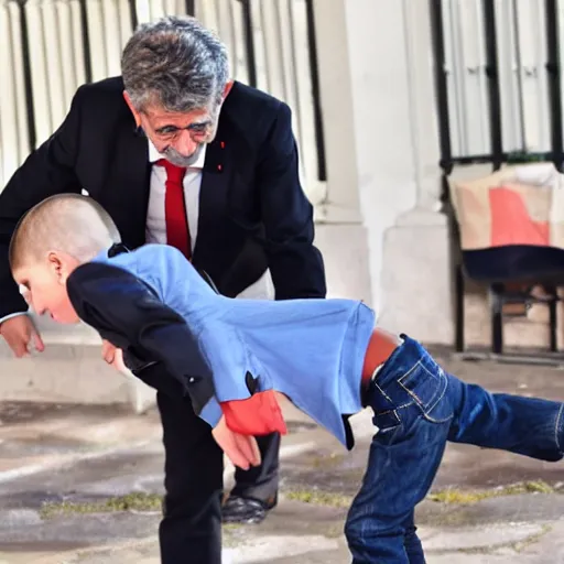 Image similar to melenchon is spanking a kid version of macron, by esao andrew