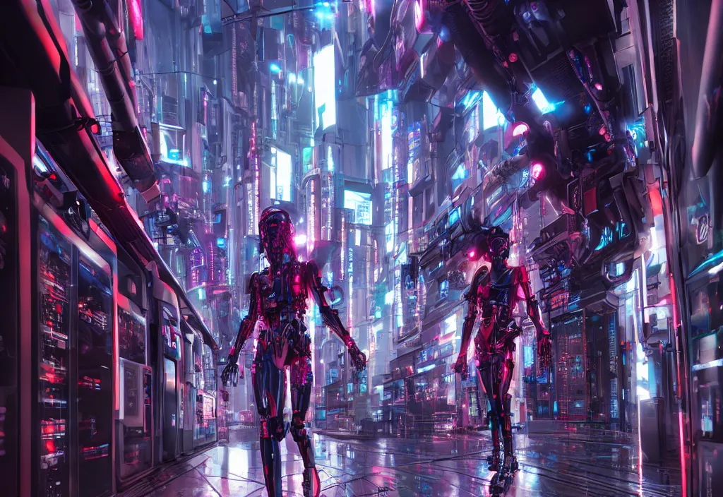 Image similar to shot of film by cyberpunk syle, human like a cyborg, full body, walking in detailed data center, character design, symmetrical, vivid color, complementary color, detailed, sharp lines, trending on artstation, volumetric lighting, by masamune shirow style, octane render