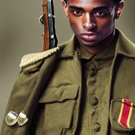 Image similar to playboi carti as a german world war ii soldier 4 k detailed super realistic