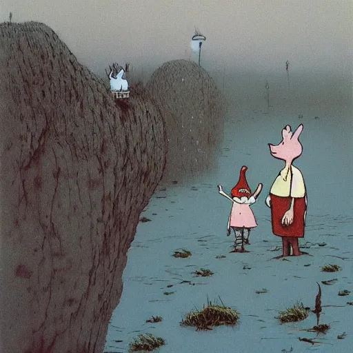 Prompt: the moomins in moominvalley, beksinski painting, very detailed!, high quality, 4 k