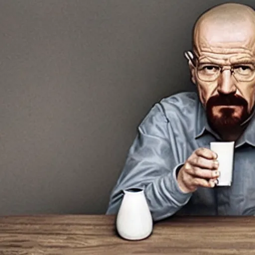 Image similar to walter white drinking milk