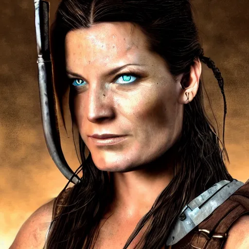 Prompt: Floor Jansen as Lara Croft highly detailed headshot Portrait.