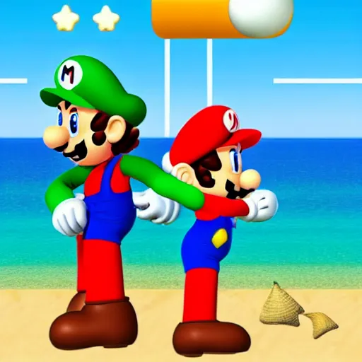 Image similar to Mario and Luigi are chilling on a beach