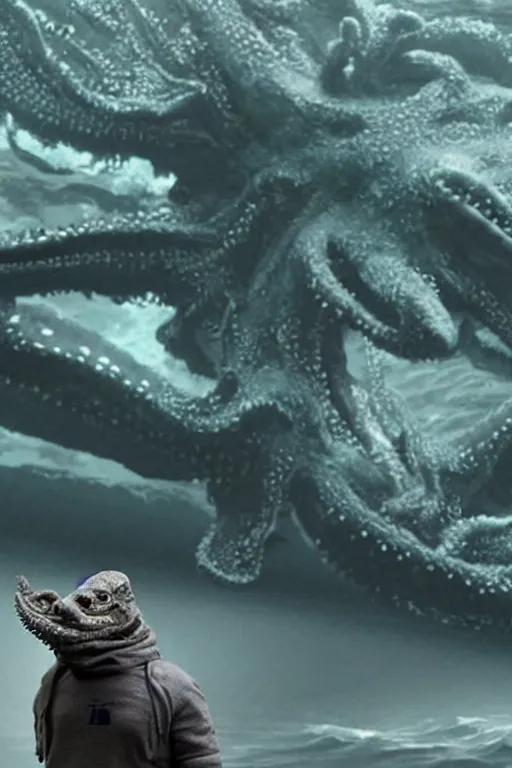 Image similar to mark zuckerberg as a fantastic lovecraftian sea creature, photorealistic, cinematic lighting, highly detailed, by guillermo del toro