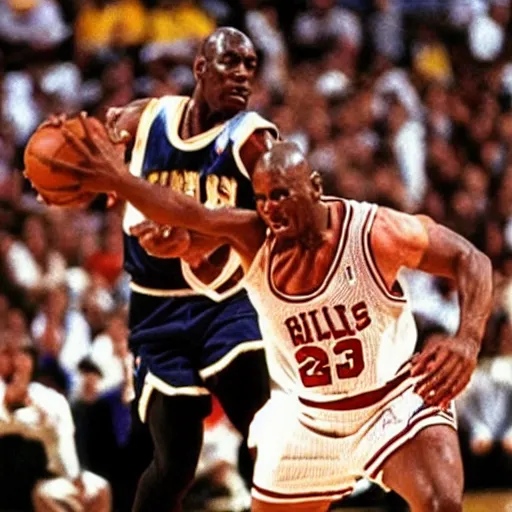 Image similar to frodo baggins blocking michael jordan, nba