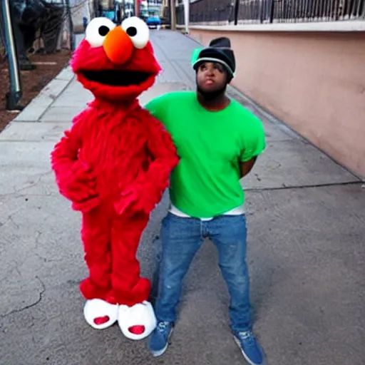 Prompt: hip-hop version of Elmo, living in the Sesame-Street hood