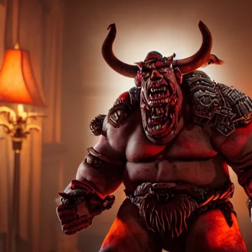 Image similar to garrosh hellscream in a movie home alone 4k still shot