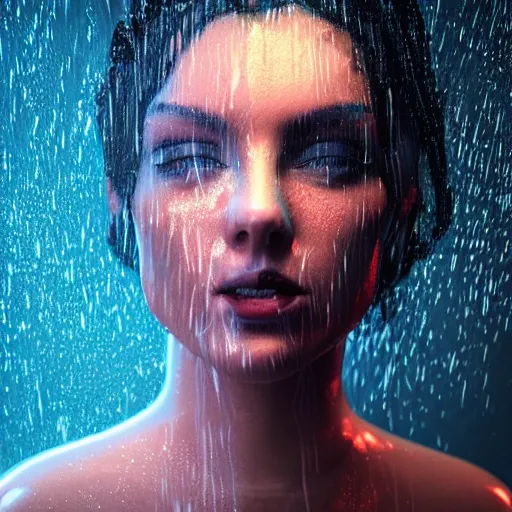 Image similar to cartoon portrait made out of rain exhaling smoke, realistic, highly detailed, neon, rendered in octane, unreal engine, beautiful, trending on artstation