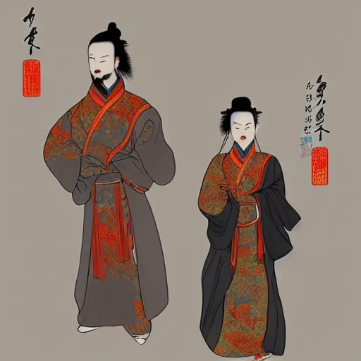 Prompt: concept art, ancient chinese style figures by guanzhong wu, high resolution, artstation