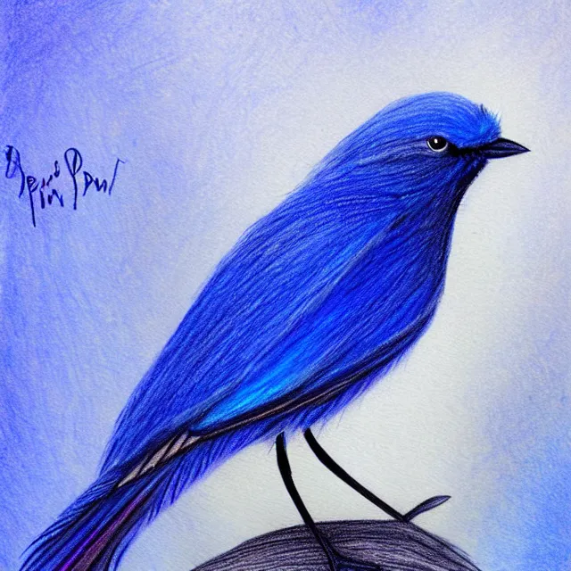 Prompt: a drawing of a blue bird with feathers, concept art by penny patricia poppycock, deviantart contest winner, fantasy art, made of feathers, iridescent, speedpainting