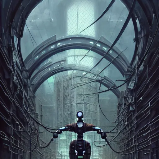 Image similar to low angle shot of a cyberpunk robot character in chernobyl, intricate, elegant, highly detailed, centered, digital painting, artstation, concept art, smooth, sharp focus, illustration, artgerm, Tomasz Alen Kopera, Peter Mohrbacher, donato giancola, Joseph Christian Leyendecker, WLOP, Boris Vallejo