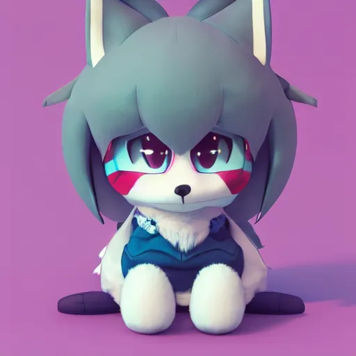 Image similar to cute fumo plush of a popstar fox girl, anime girl, idol, tomboy, artstation, bubblegum pop, black and white, snowing, vray