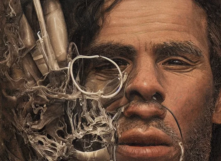 Prompt: a highly detailed burnt portrait of a dentist, james gurney, james jean