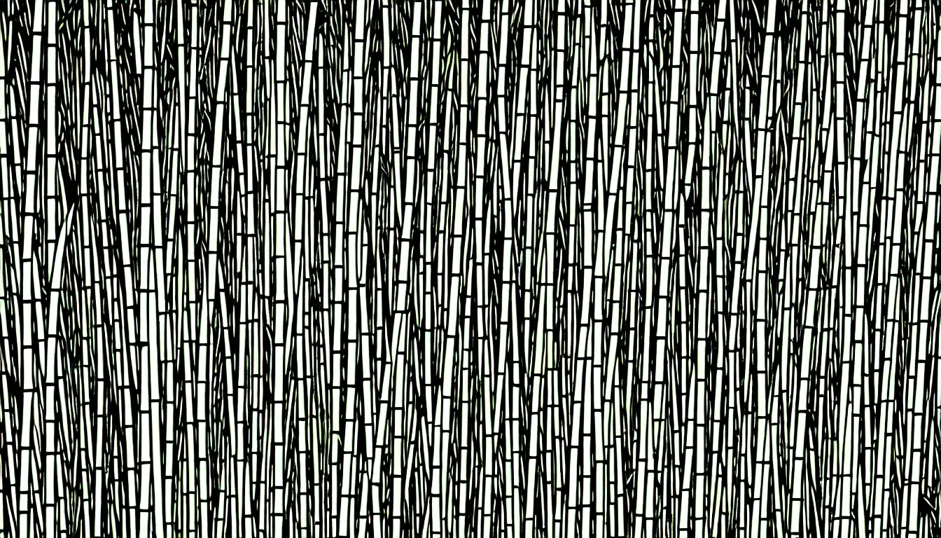 Image similar to bamboo forest by dan mumford and peter doig and edward hopper, symmetrical, minimal, black ink, thick lines highly detailed, muted colours 8 k